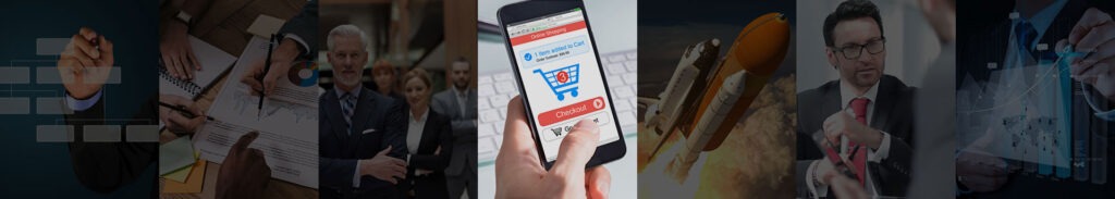 Hand holding cell phone with shopping cart